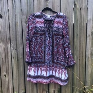 Clover & Scout Gray/Maroon Paisley Boho Dress - Size Small